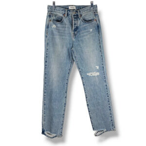 NWOT Pistola High-Rise Distressed Button Fly Straight Denim Jeans Sz. 26x28 Blue